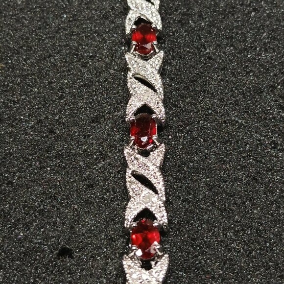 .925 Sterling Silver Garnet & Diamond Tennis Bracelet 7½" Dark Red NWT FMC - Picture 6 of 6